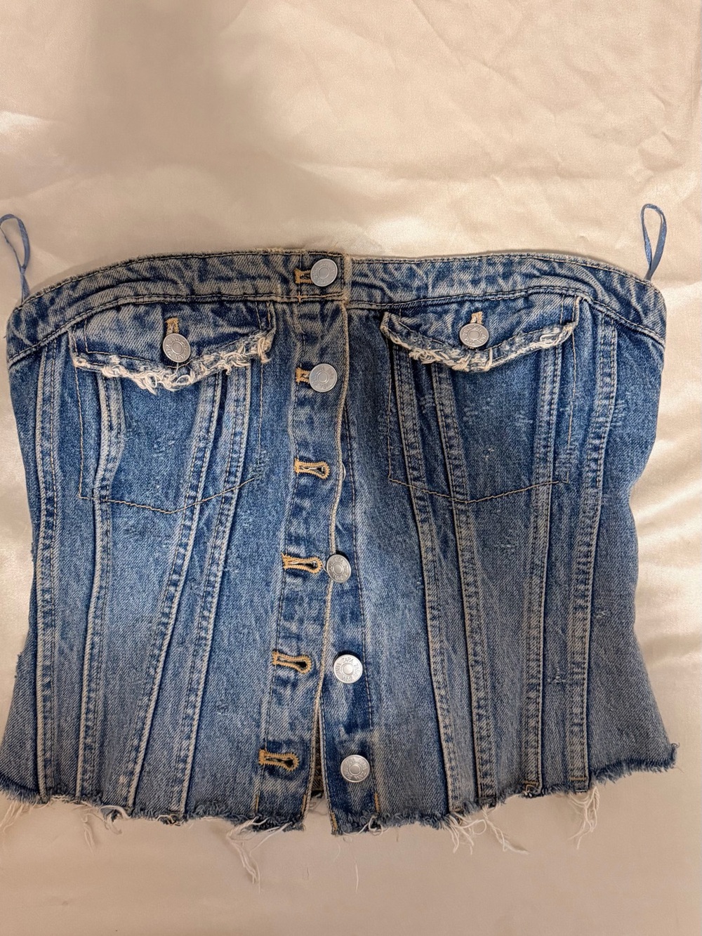 Zara Light Blue Button-Front Denim Corset Top